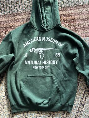 Gildan Dark Green American Museum of Natural History Hoodie with White Print